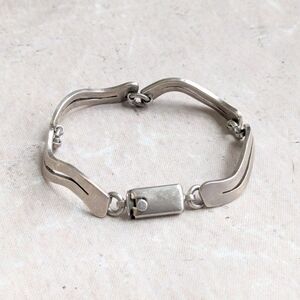 Vintage Sterling Silver Bracelet Wavy Taxco 7.25" Modernist Avant Garde Mexico